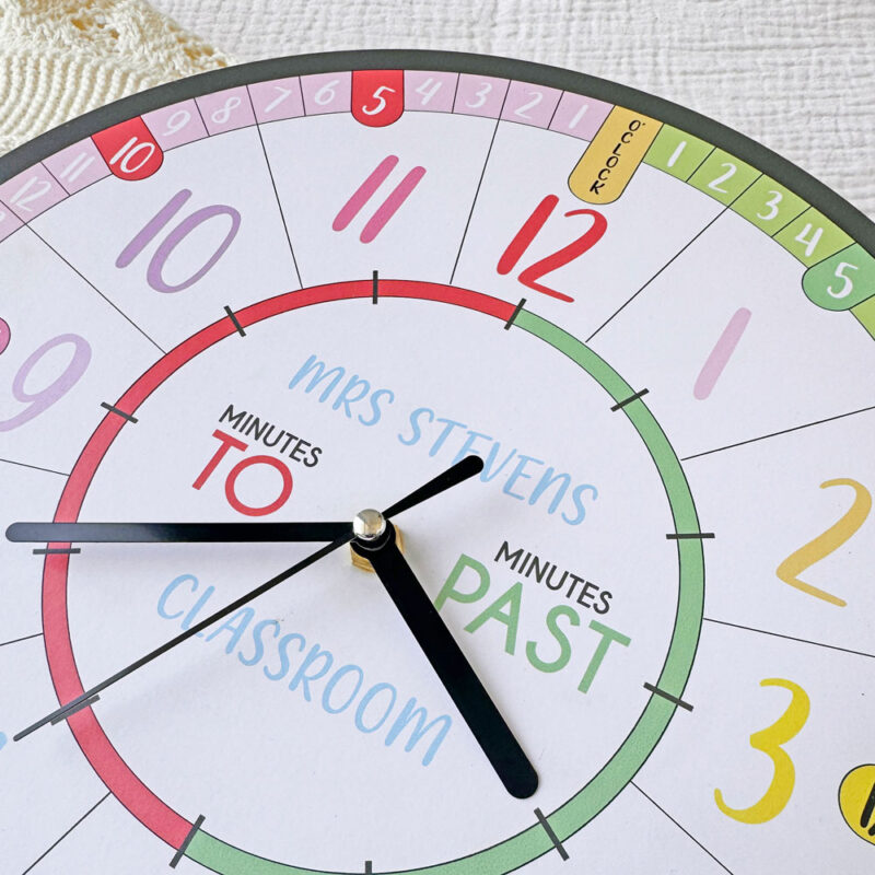 Colourful Learning to Tell Time Class Clock-Personalised - Kikki & Franki